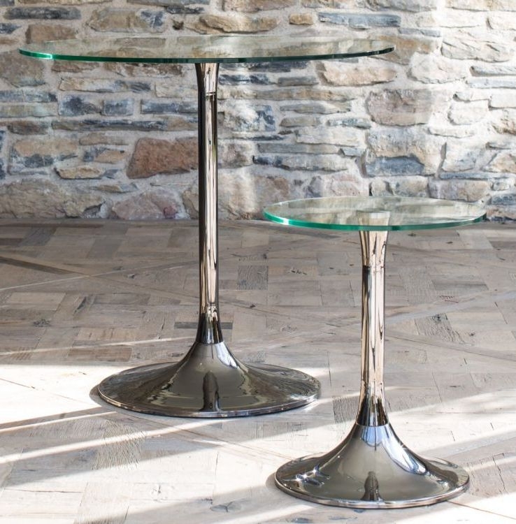 Product photograph of Swan Clear Glass Round Side Table With Brass Base from Choice Furniture Superstore.