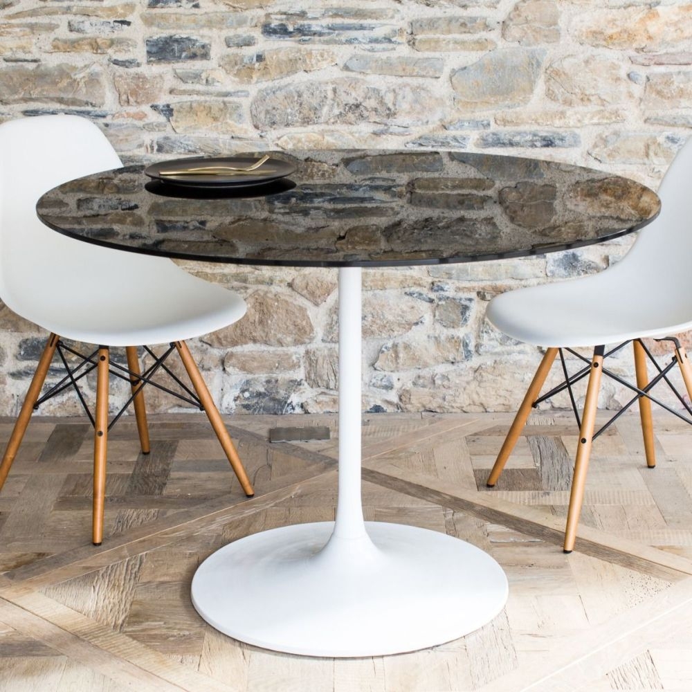 Product photograph of Gillmore Space Swan Clear Glass Top 110cm Round Large Dining Table With Brass Base from Choice Furniture Superstore.