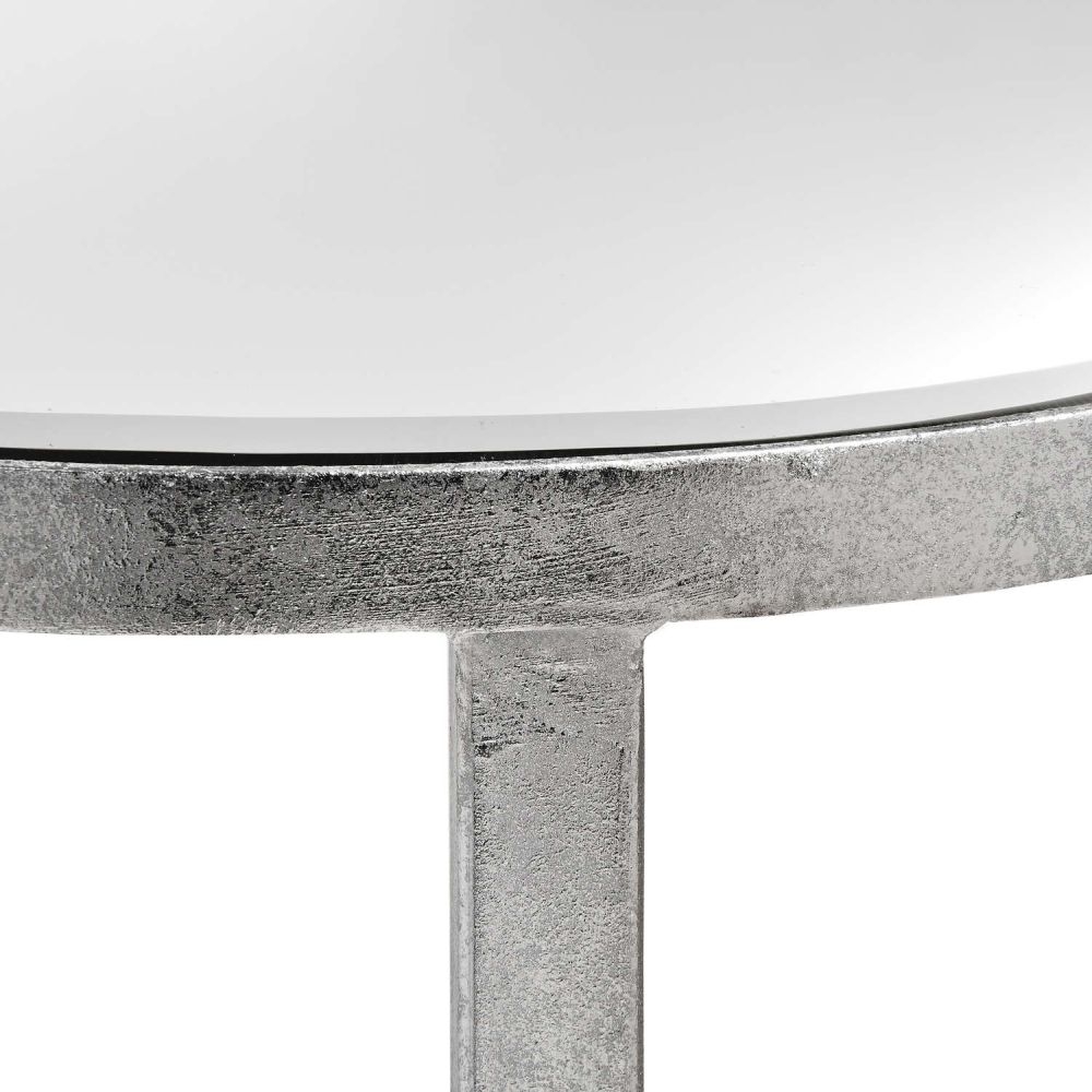Product photograph of Hill Interiors Silver Mirrored Half Moon Table With Cross Detail from Choice Furniture Superstore.