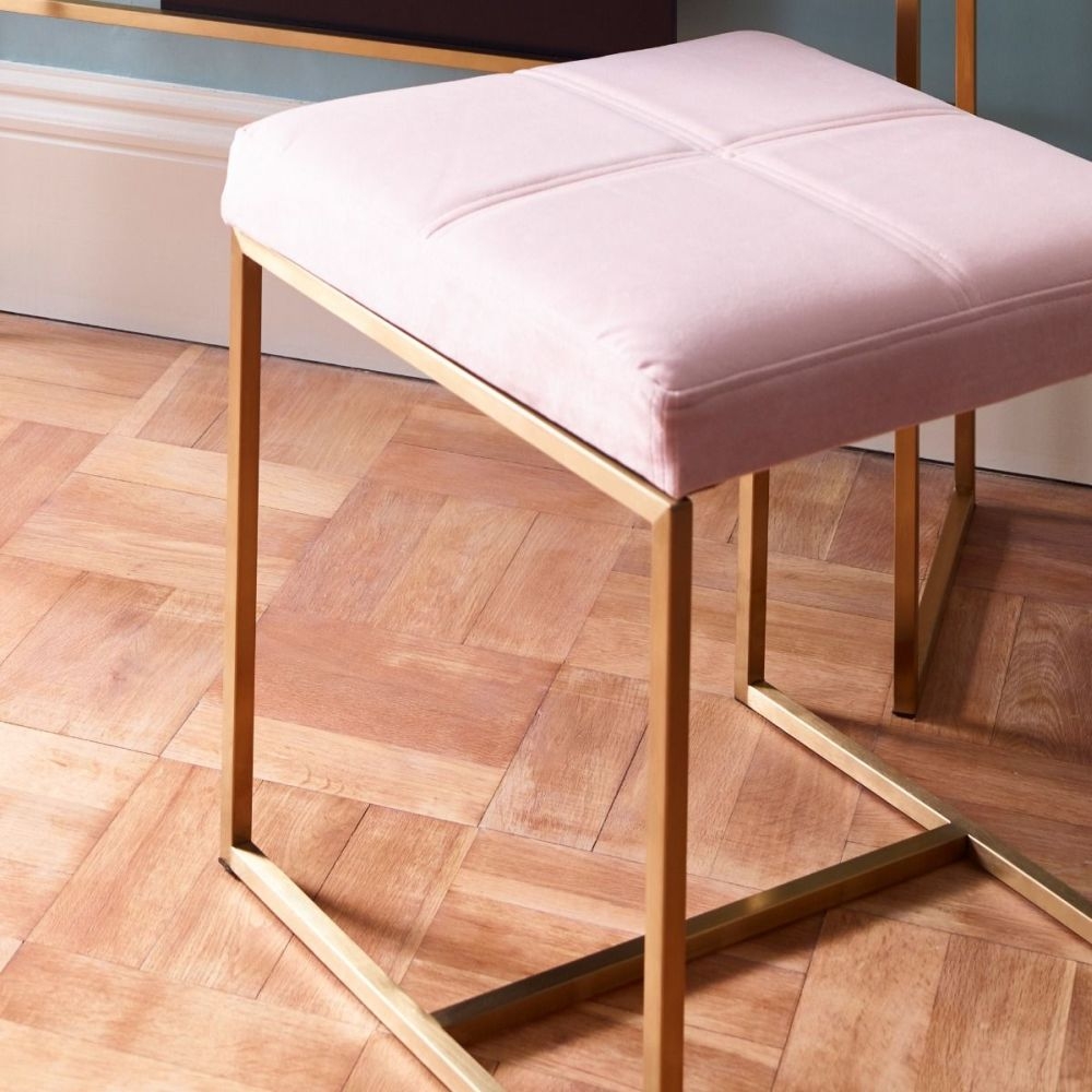 Product photograph of Federico Blush Velvet Small Stool With Brass Frame from Choice Furniture Superstore.