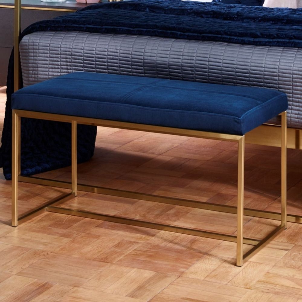 Product photograph of Federico Blue Large Stool With Brass Frame from Choice Furniture Superstore.