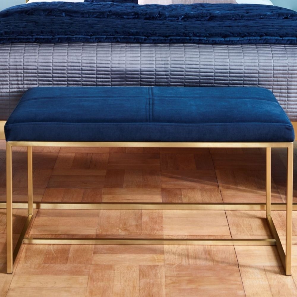 Product photograph of Federico Blue Large Stool With Brass Frame from Choice Furniture Superstore.
