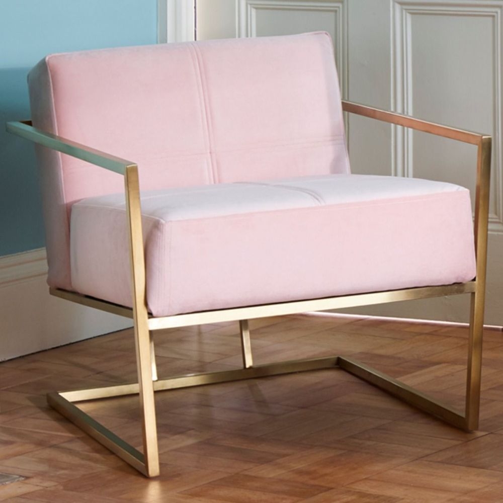 Product photograph of Federico Blush Velvet Armchair With Brass Frame from Choice Furniture Superstore.