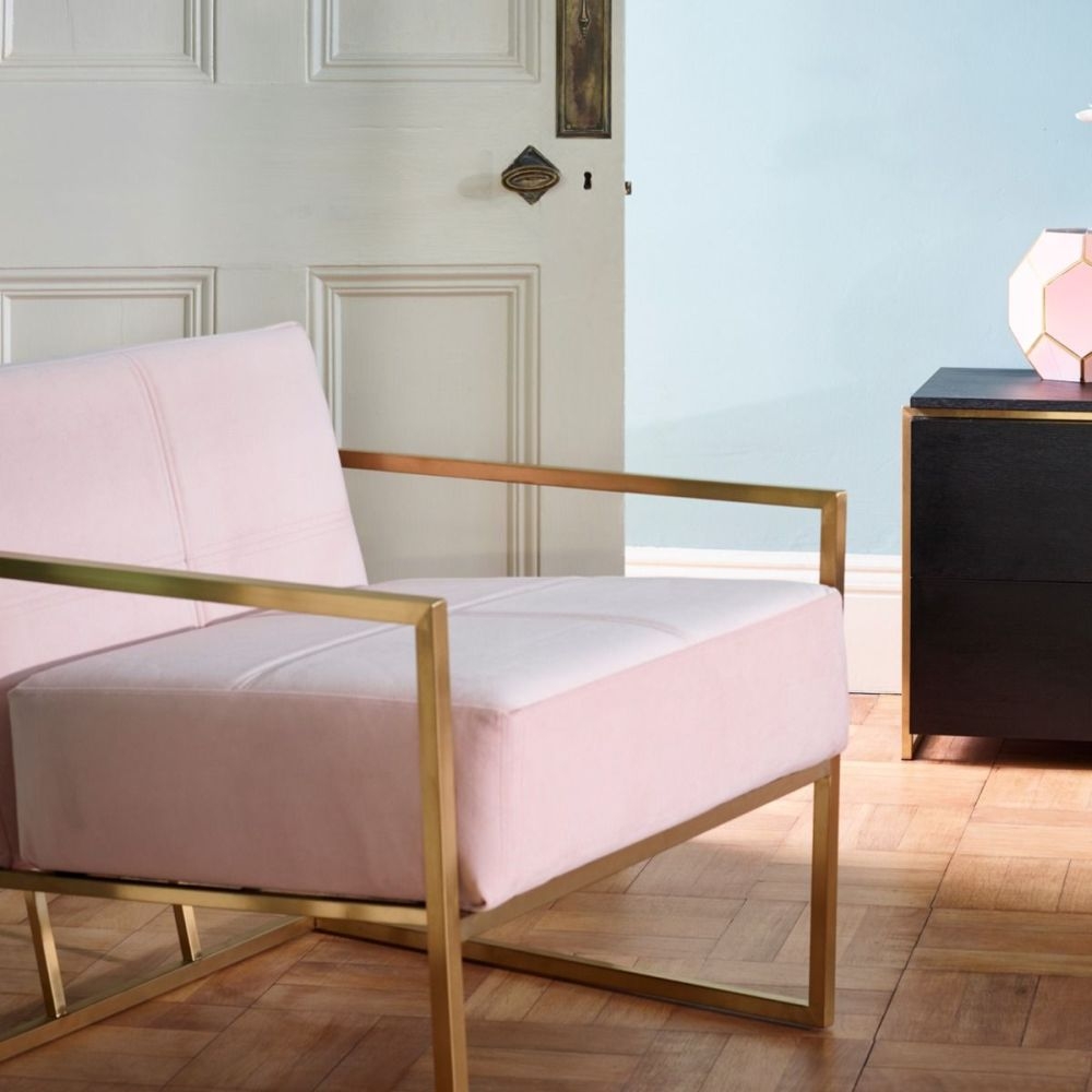 Product photograph of Federico Blush Velvet Armchair With Brass Frame from Choice Furniture Superstore.