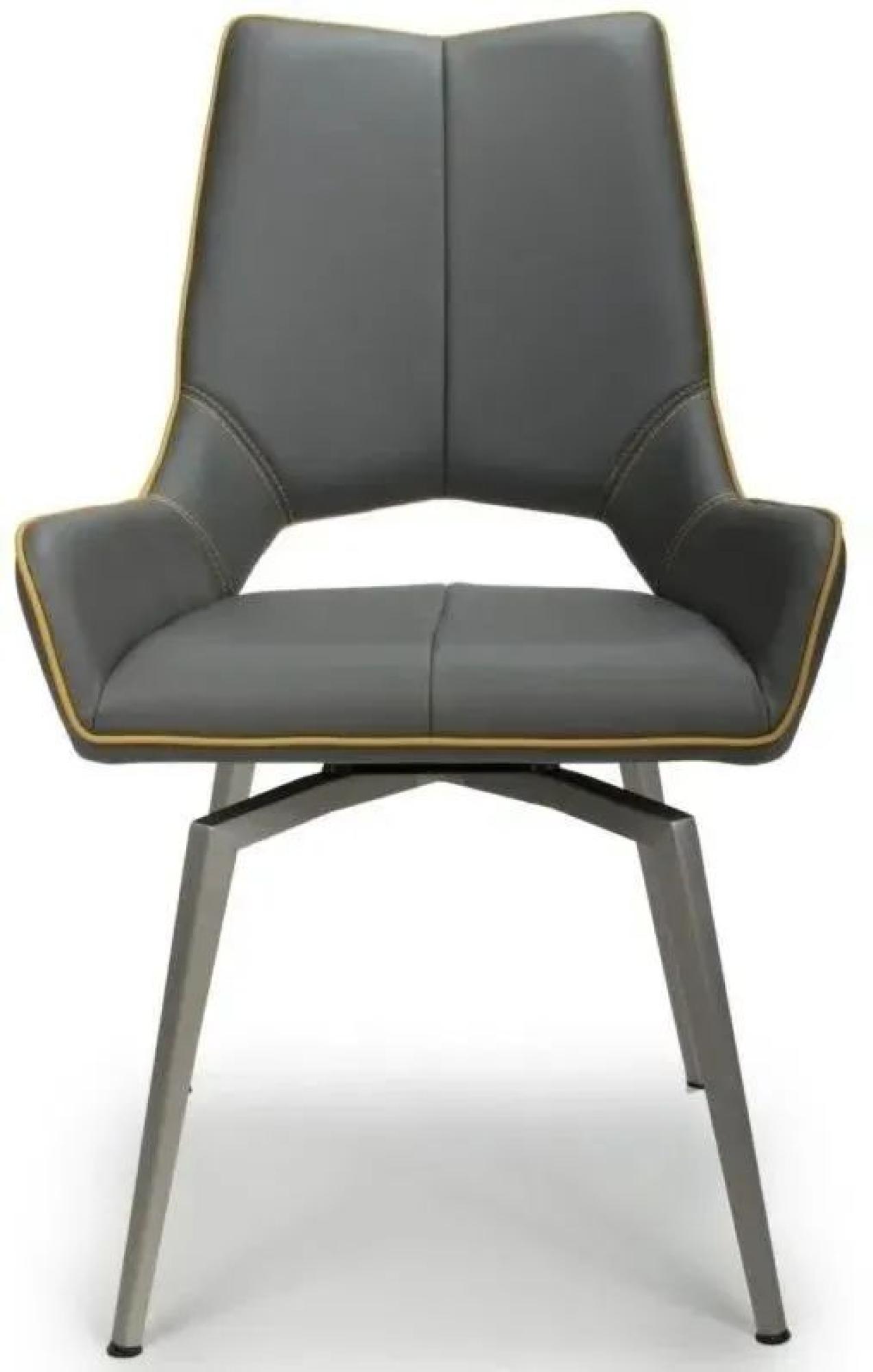 Product photograph of Set Of 2 Mako Graphite Leather Effect Swivel Dining Chair from Choice Furniture Superstore.