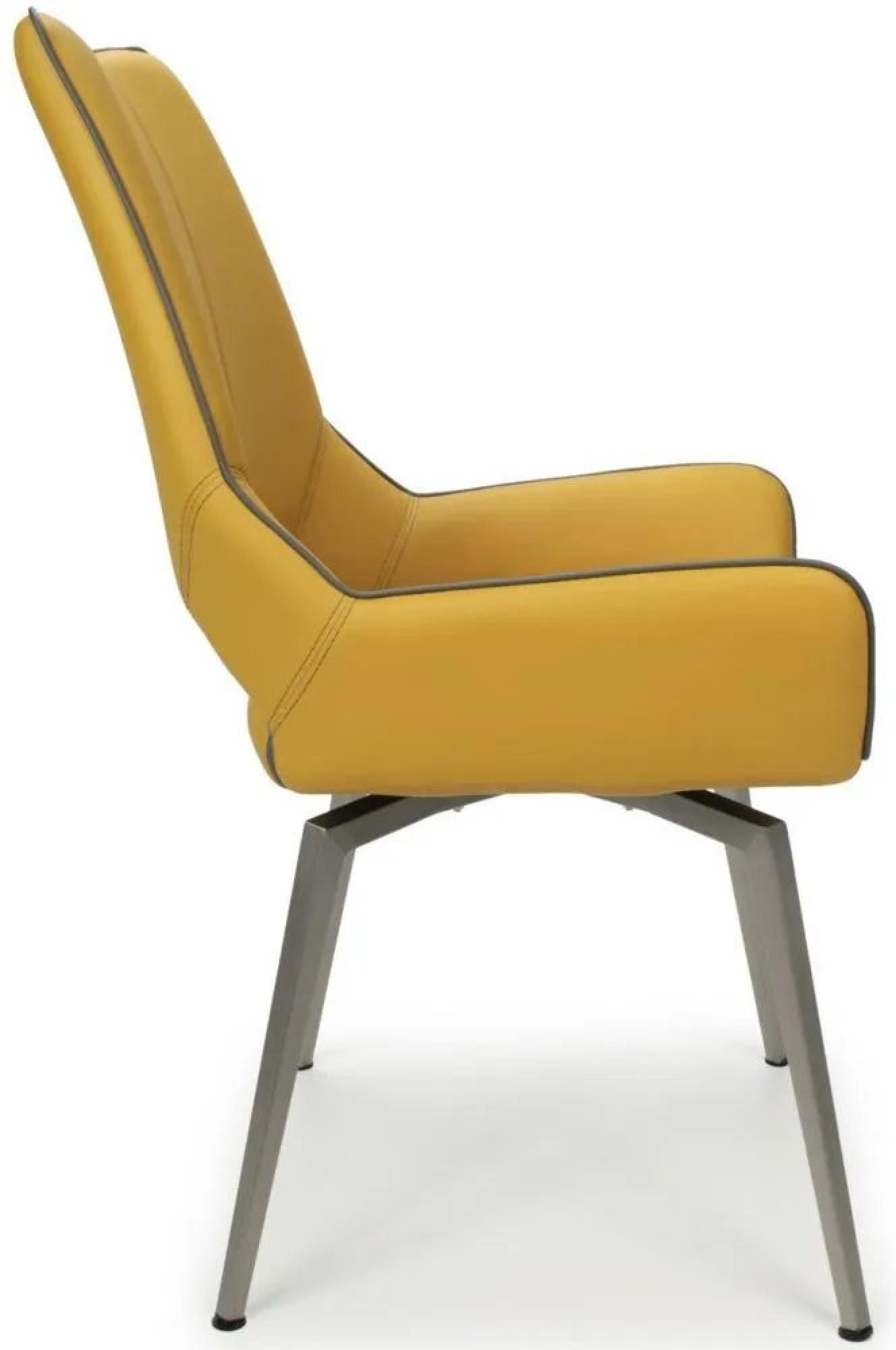 Product photograph of Set Of 2 Mako Yellow Leather Effect Swivel Dining Chair from Choice Furniture Superstore.