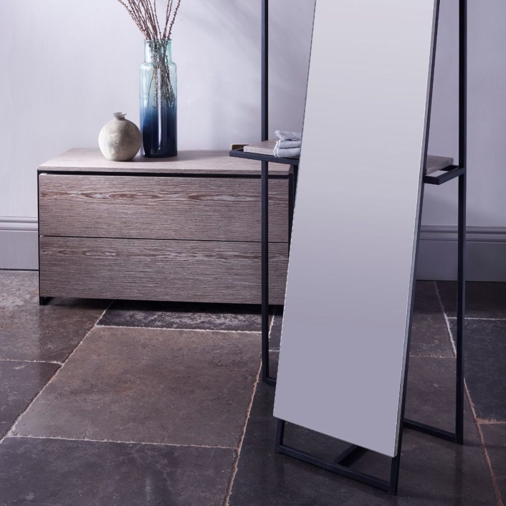 Product photograph of Gillmore Space Federico Black Metal Rectangular Floor Mirror And Valet With Weather Oak Accent from Choice Furniture Superstore.