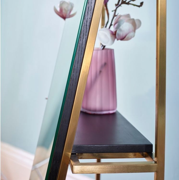 Product photograph of Federico Weather Oak Accent Floor Mirror With Brass Frame from Choice Furniture Superstore.