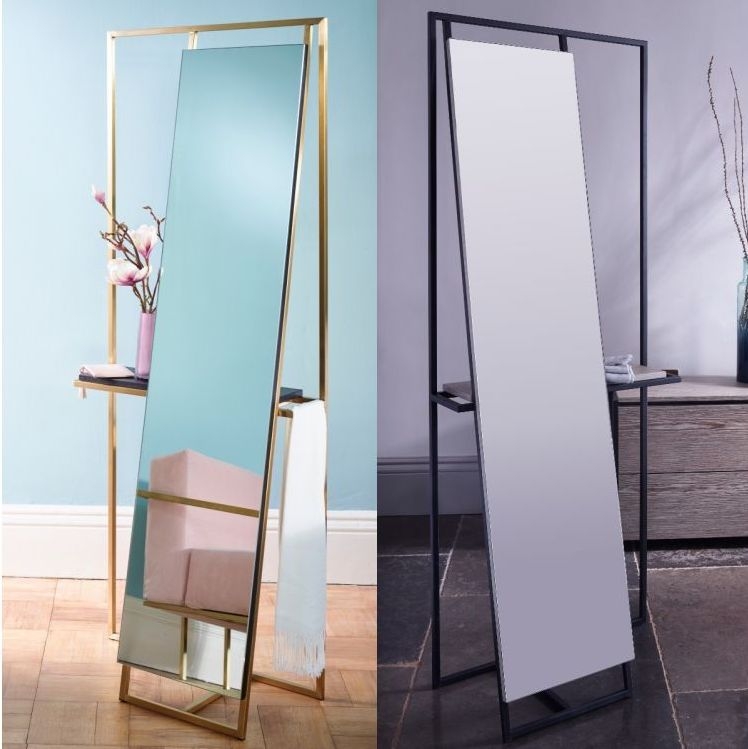 Product photograph of Federico Weather Oak Accent Floor Mirror With Brass Frame from Choice Furniture Superstore.