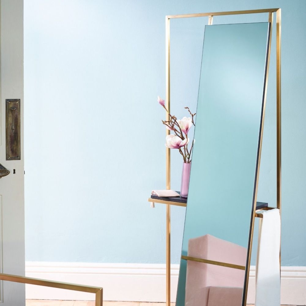 Product photograph of Federico Wenge Accent Floor Mirror With Brass Frame from Choice Furniture Superstore.