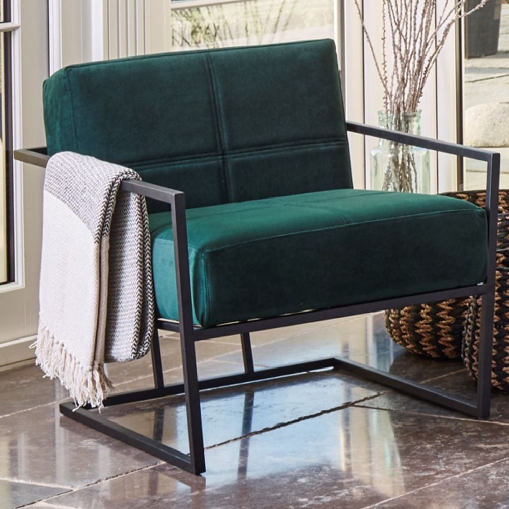 Product photograph of Federico Green Velvet Armchair With Black Metal Frame from Choice Furniture Superstore.
