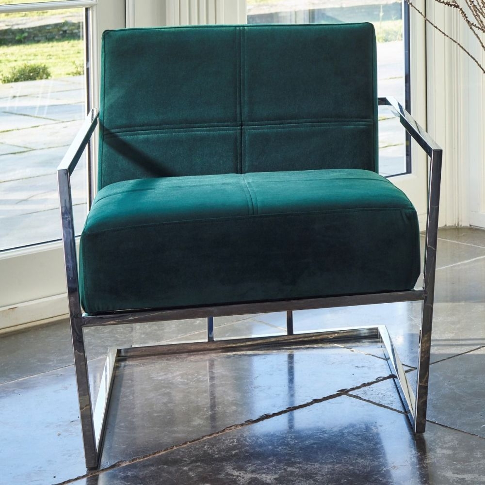 Product photograph of Federico Green Velvet Armchair With Chrome Frame from Choice Furniture Superstore.
