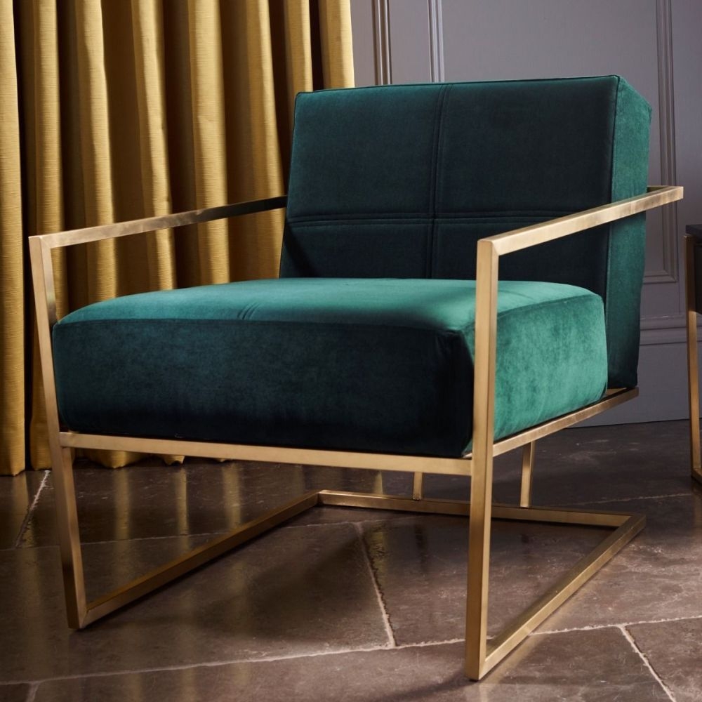 Product photograph of Federico Green Velvet Armchair With Brass Frame from Choice Furniture Superstore.