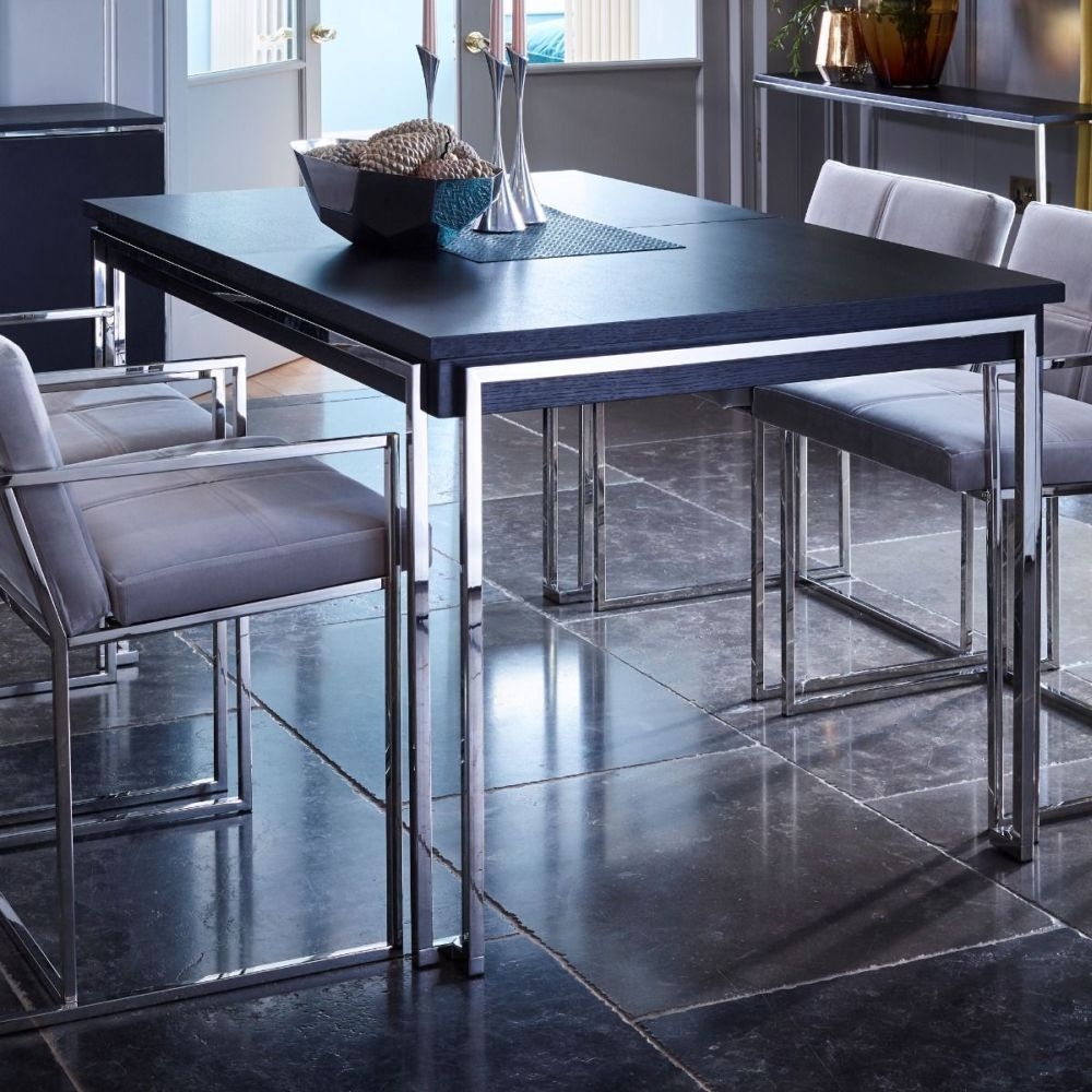 Product photograph of Gillmore Space Federico Wenge 120cm-160cm Extending Dining Table With Polished Chrome Frame from Choice Furniture Superstore.