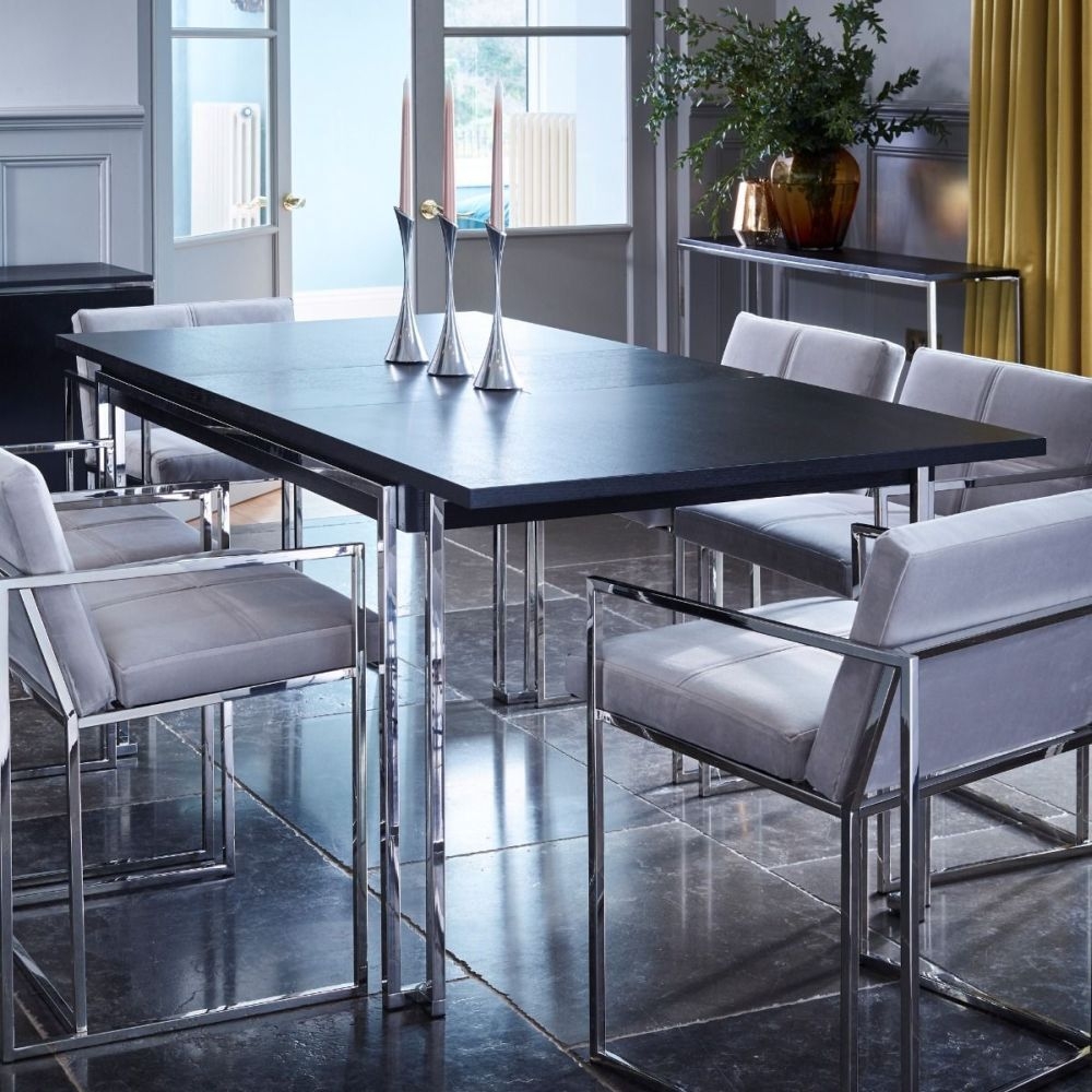 Product photograph of Gillmore Space Federico Wenge 120cm-160cm Extending Dining Table With Polished Chrome Frame from Choice Furniture Superstore.