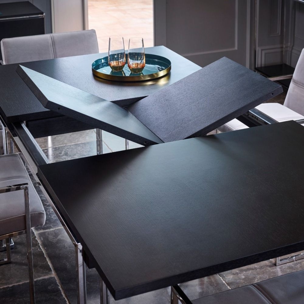 Product photograph of Gillmore Space Federico Wenge 120cm-160cm Extending Dining Table With Polished Chrome Frame from Choice Furniture Superstore.