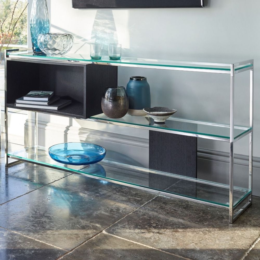 Product photograph of Federico Wenge Low Open Shelving Unit With Chrome Frame from Choice Furniture Superstore.