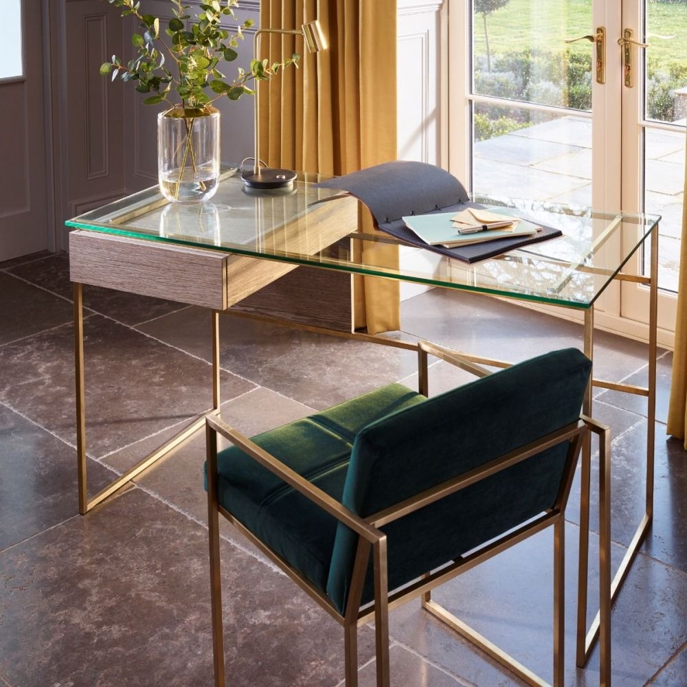 Product photograph of Federico Weathered Oak Desk With Brass Frame from Choice Furniture Superstore.