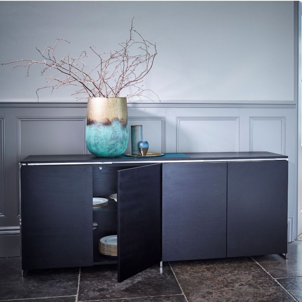 Product photograph of Federico Wenge 4 Door Wide Sideboard With Chrome Frame from Choice Furniture Superstore.