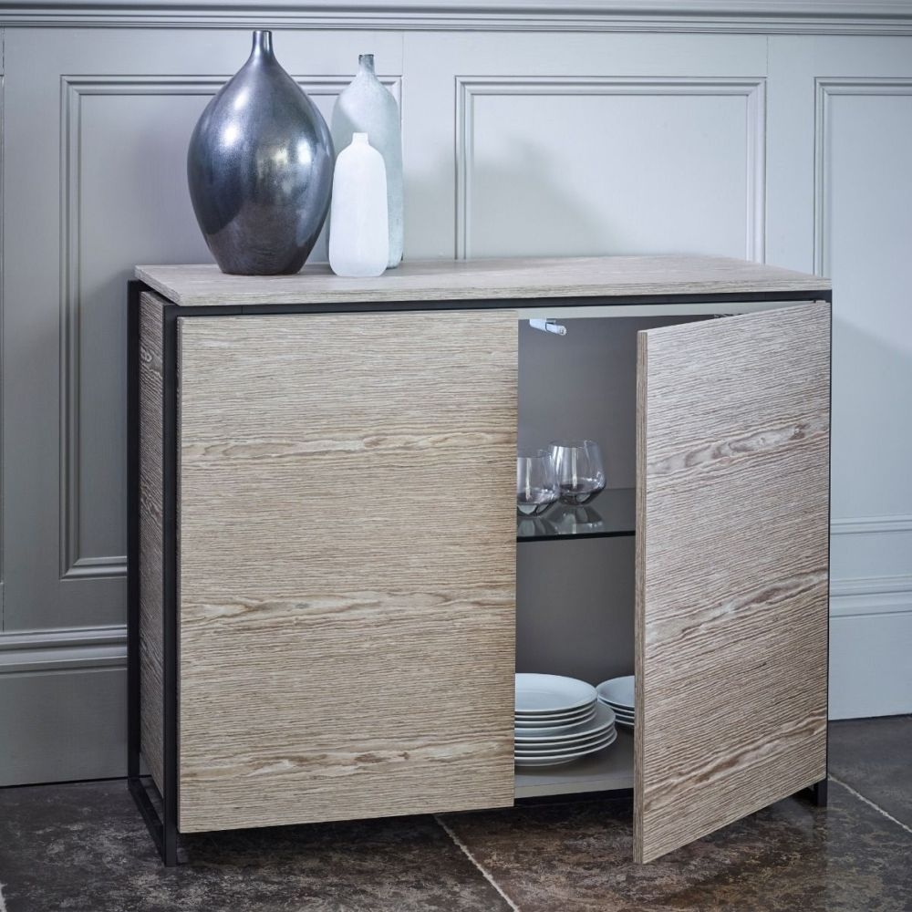 Product photograph of Federico Weathered Oak 2 Door Small Sideboard With Black Metal Frame from Choice Furniture Superstore.