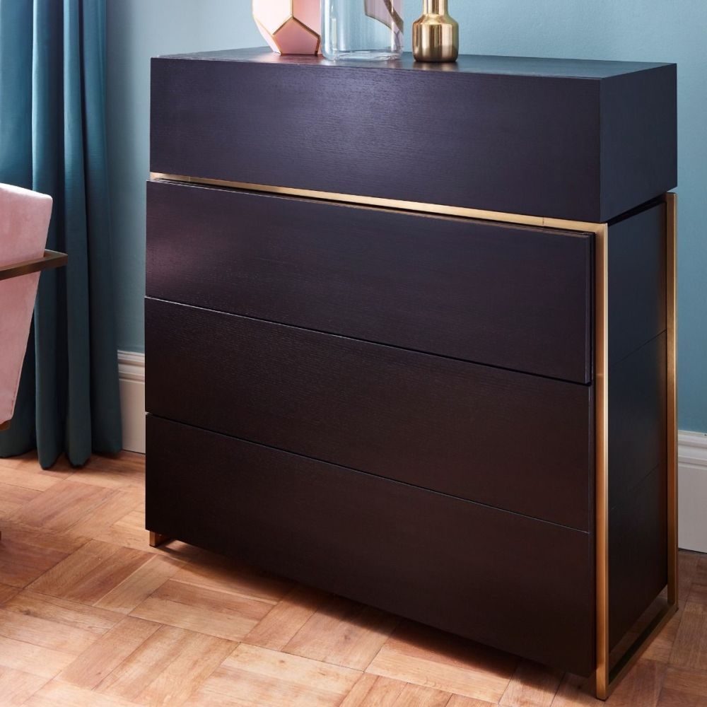 Product photograph of Federico Wenge 4 Drawer Chest With Brass Frame from Choice Furniture Superstore.