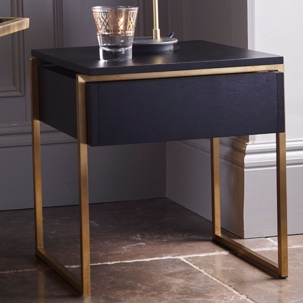 Product photograph of Gillmore Space Federico Wenge 1 Drawer Side Table With Brass Brushed Frame from Choice Furniture Superstore.