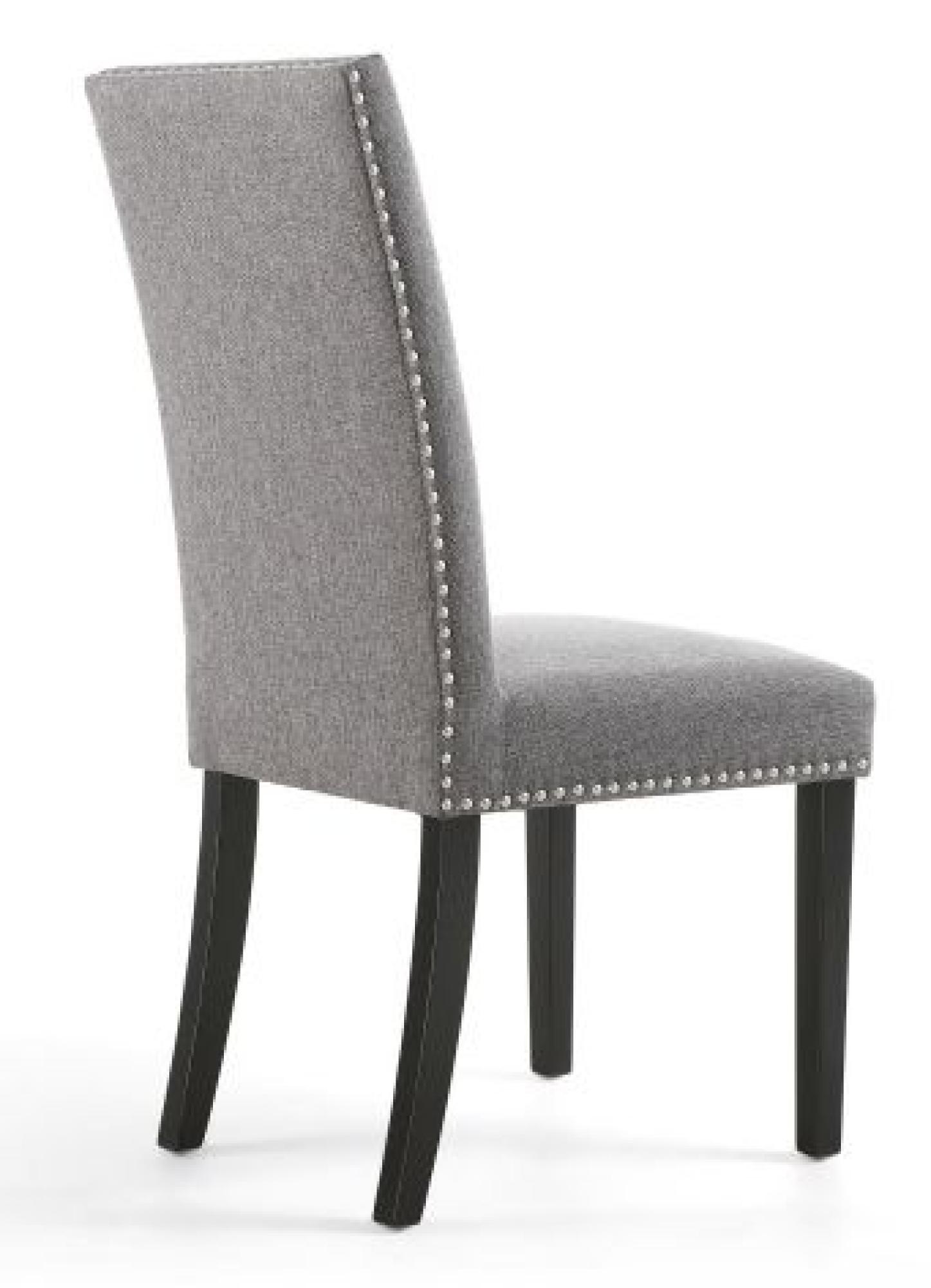 Product photograph of Set Of 2 Randall Stud Detail Steel Grey Linen Effect Fabric Dining Chair In Black Legs from Choice Furniture Superstore.