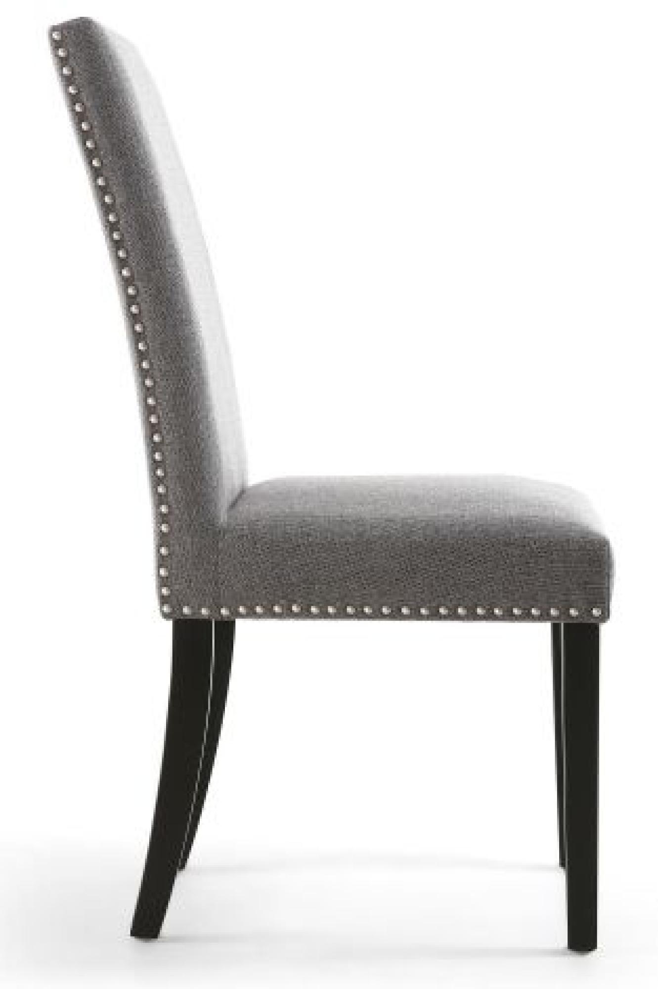 Product photograph of Set Of 2 Randall Stud Detail Steel Grey Linen Effect Fabric Dining Chair In Black Legs from Choice Furniture Superstore.