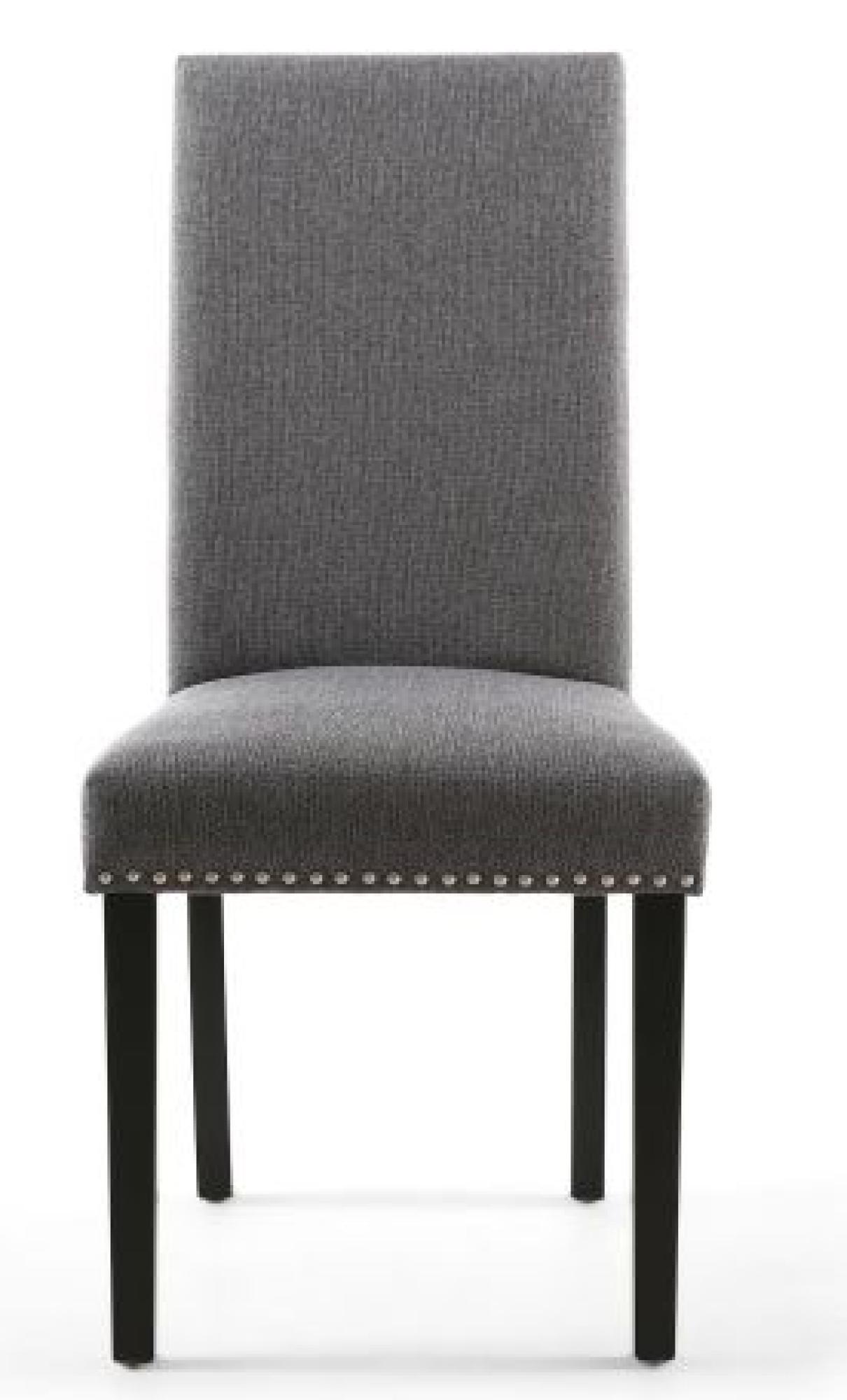 Product photograph of Set Of 2 Randall Stud Detail Steel Grey Linen Effect Fabric Dining Chair In Black Legs from Choice Furniture Superstore.