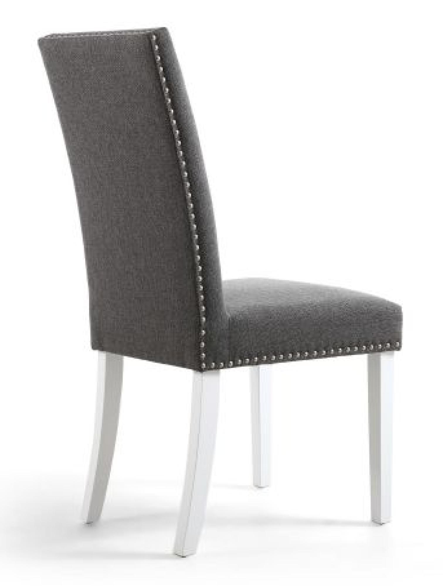 Product photograph of 2 X Randall Stud Detail Linen Effect Steel Grey Dining Chair In White Legs from Choice Furniture Superstore.