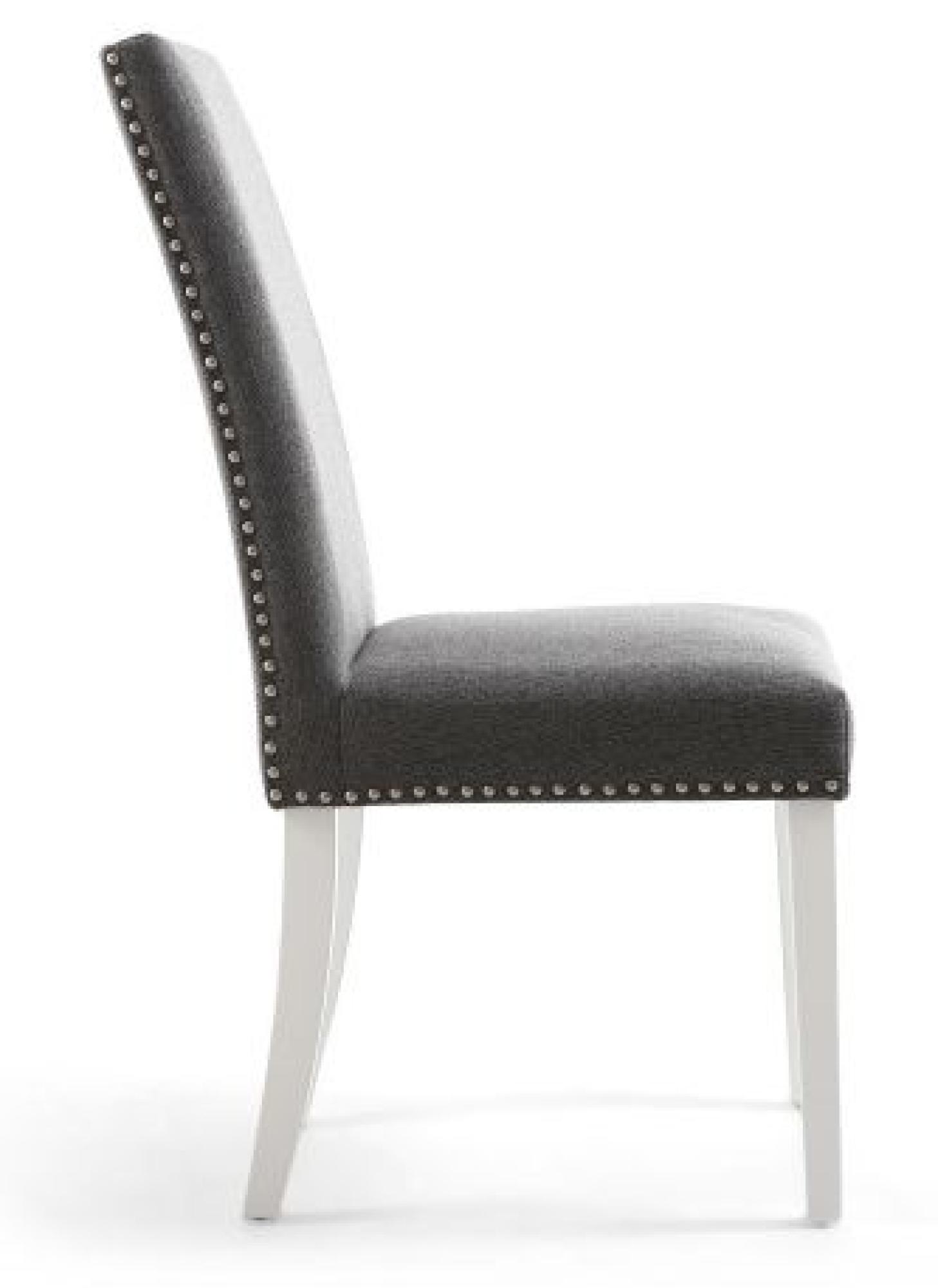 Product photograph of 2 X Randall Stud Detail Linen Effect Steel Grey Dining Chair In White Legs from Choice Furniture Superstore.