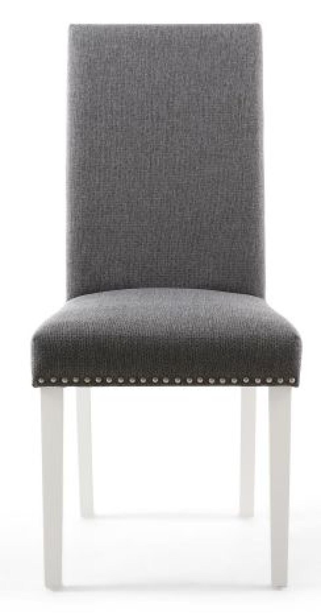Product photograph of 2 X Randall Stud Detail Linen Effect Steel Grey Dining Chair In White Legs from Choice Furniture Superstore.