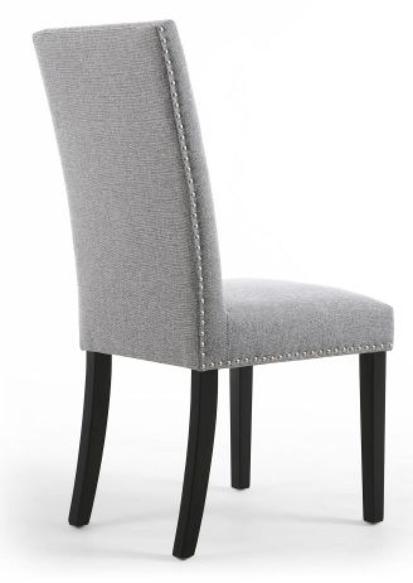 Product photograph of Set Of 2 Randall Stud Detail Linen Effect Silver Grey Dining Chair In Black Legs from Choice Furniture Superstore.