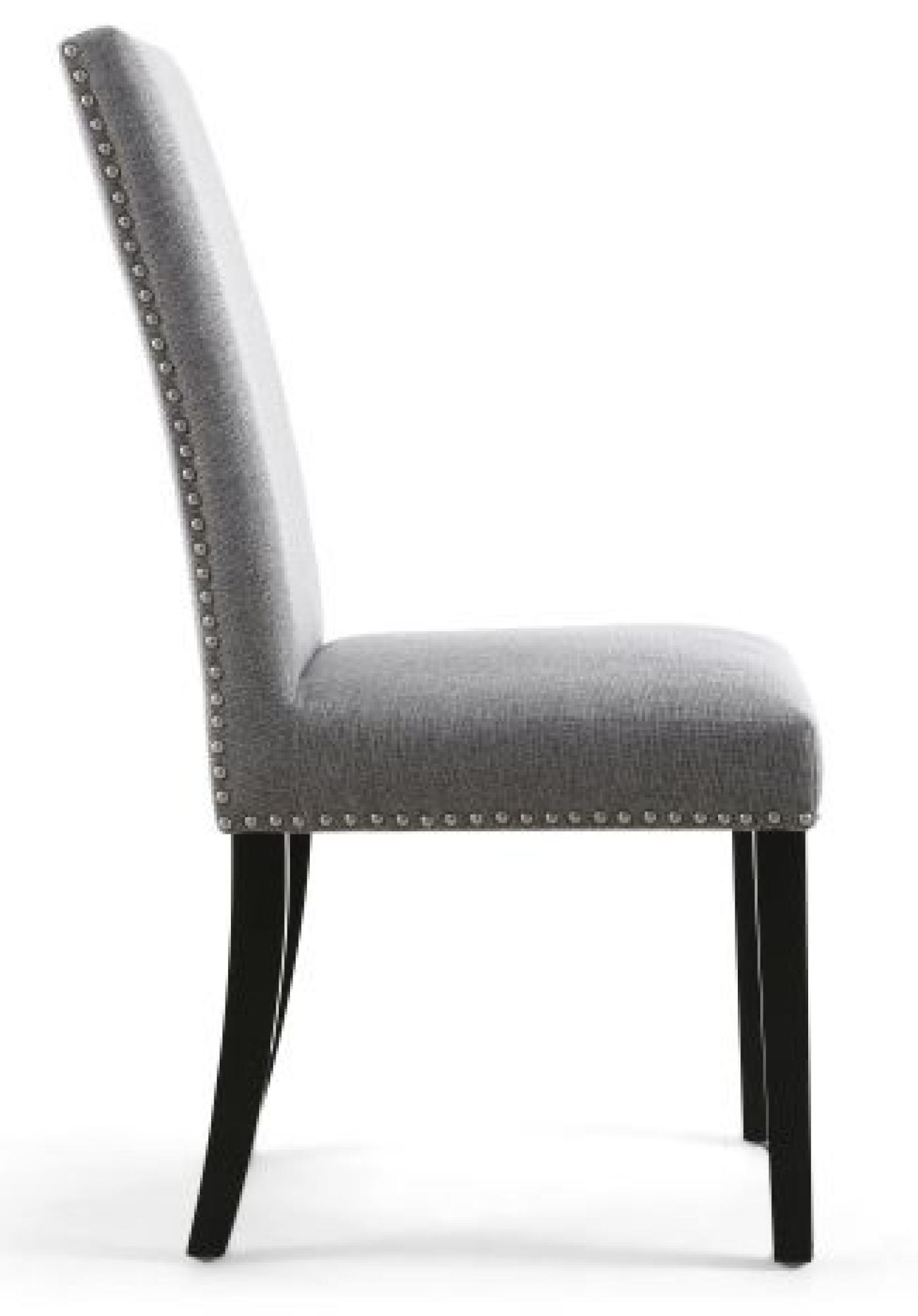 Product photograph of Set Of 2 Randall Stud Detail Linen Effect Silver Grey Dining Chair In Black Legs from Choice Furniture Superstore.