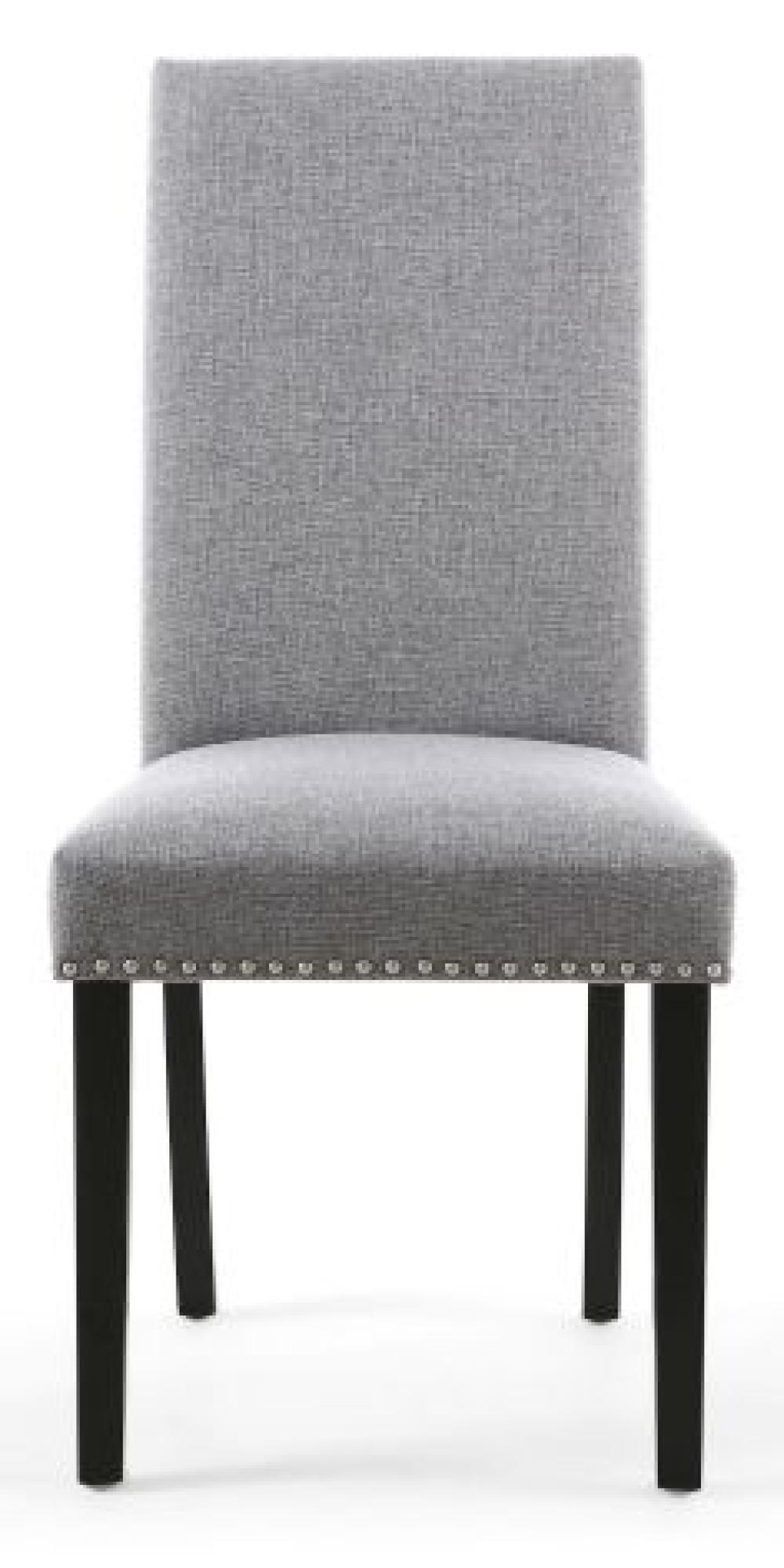 Product photograph of Set Of 2 Randall Stud Detail Linen Effect Silver Grey Dining Chair In Black Legs from Choice Furniture Superstore.