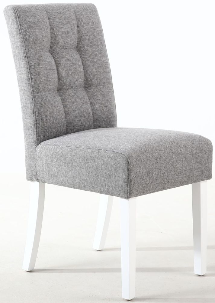 Product photograph of Moseley Stitched Waffle Silver Grey Linen Effect Dining Chair In White Legs Sold In Pairs from Choice Furniture Superstore.