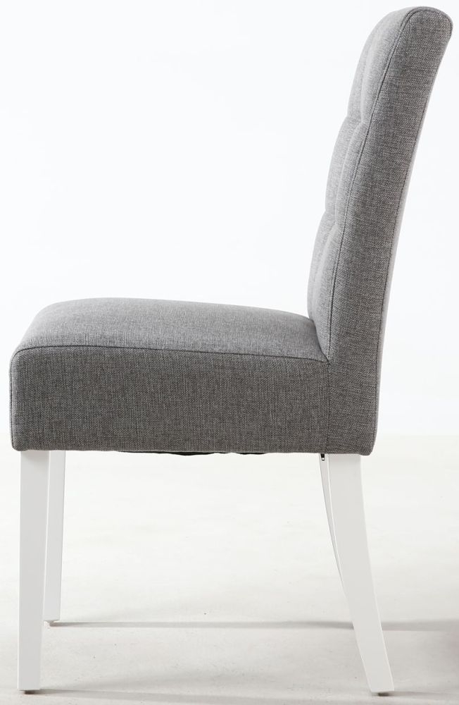 Product photograph of Moseley Stitched Waffle Silver Grey Linen Effect Dining Chair In White Legs Sold In Pairs from Choice Furniture Superstore.