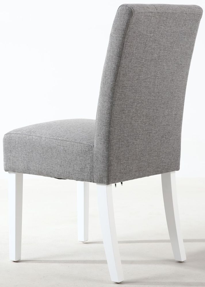 Product photograph of Moseley Stitched Waffle Silver Grey Linen Effect Dining Chair In White Legs Sold In Pairs from Choice Furniture Superstore.