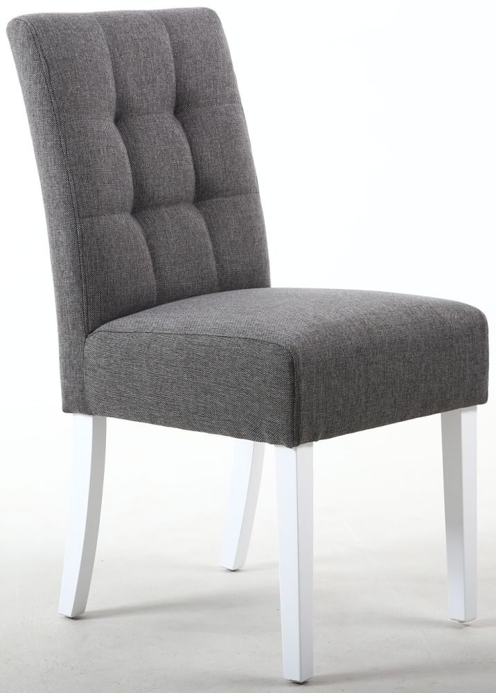 Product photograph of Moseley Stitched Waffle Steel Grey Linen Effect Dining Chair In White Legs Sold In Pairs from Choice Furniture Superstore.