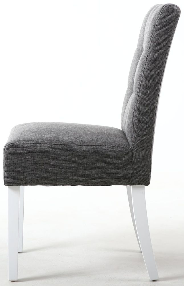 Product photograph of Moseley Stitched Waffle Steel Grey Linen Effect Dining Chair In White Legs Sold In Pairs from Choice Furniture Superstore.