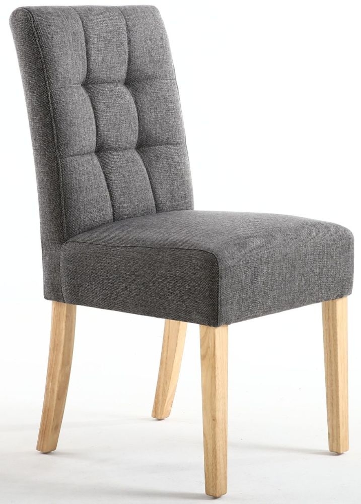 Product photograph of Moseley Stitched Waffle Steel Grey Linen Effect Dining Chair In Natural Legs Sold In Pairs from Choice Furniture Superstore.