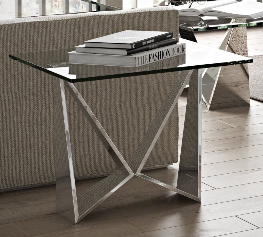 Product photograph of Florentina Side Table - Glass And Chrome from Choice Furniture Superstore.