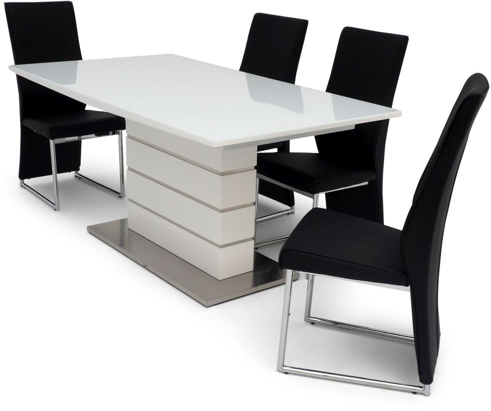 Product photograph of Garvin White High Gloss Butterfly Extending Dining Table And 4 Remo Chairs from Choice Furniture Superstore.