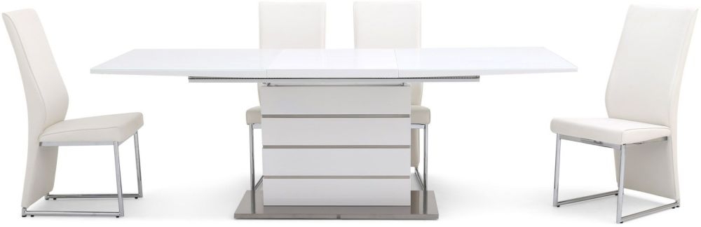 Product photograph of Massimo White Gloss Butterfly Extending Dining Set With 4 Remo White Chairs from Choice Furniture Superstore.
