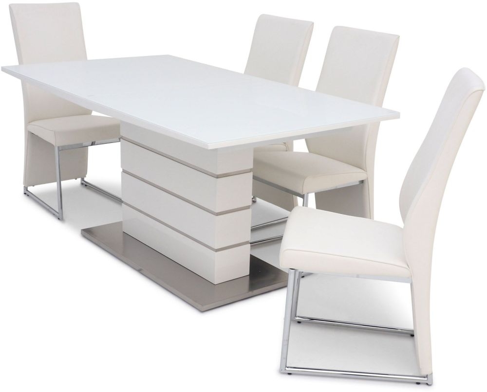 Product photograph of Massimo White Gloss Butterfly Extending Dining Set With 4 Remo White Chairs from Choice Furniture Superstore.