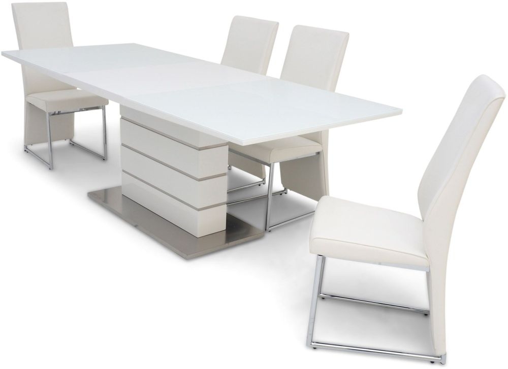 Product photograph of Massimo White Gloss Butterfly Extending Dining Set With 4 Remo White Chairs from Choice Furniture Superstore.