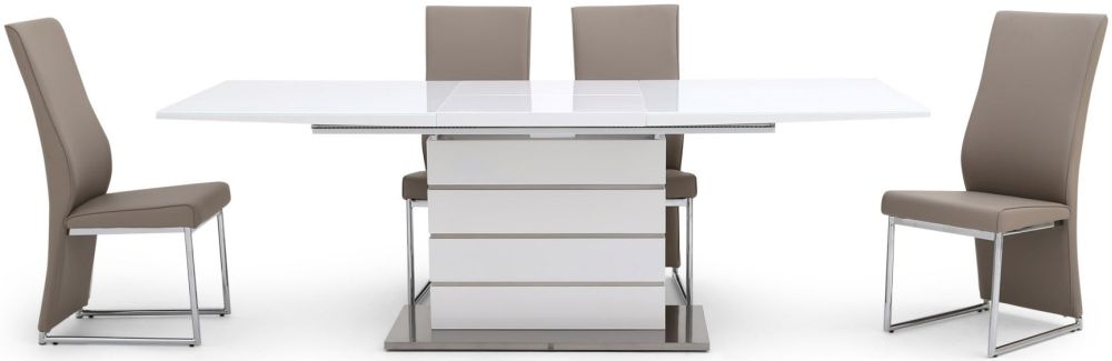 Product photograph of Massimo White Gloss Butterfly Extending Dining Set With 4 Remo Taupe Chairs from Choice Furniture Superstore.