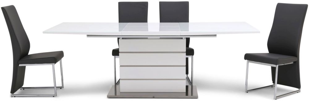 Product photograph of Massimo White Gloss Butterfly Extending Dining Set With 4 Remo Grey Chairs from Choice Furniture Superstore.