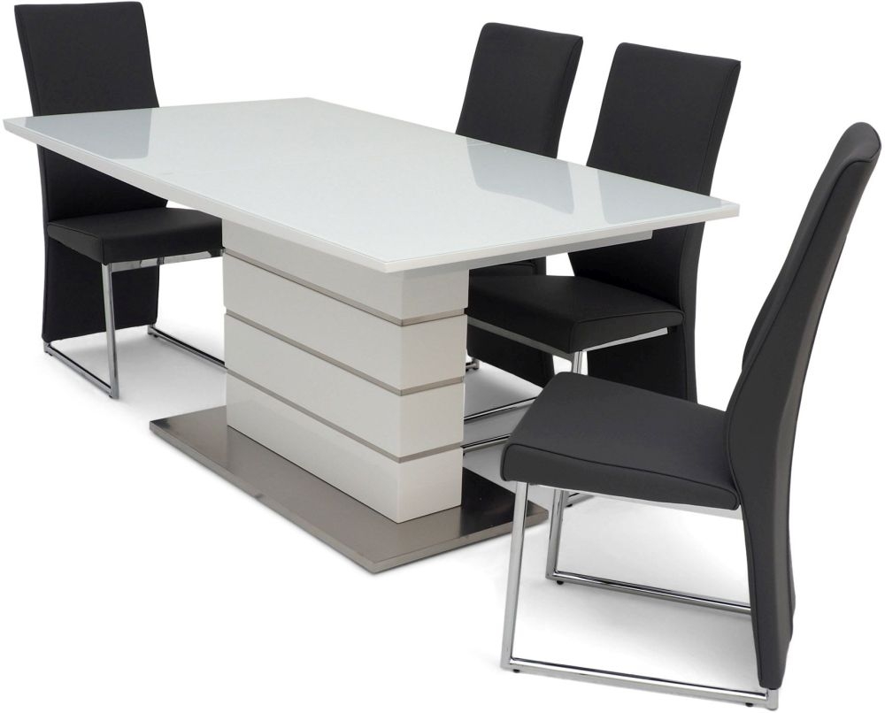Product photograph of Massimo White Gloss Butterfly Extending Dining Set With 4 Remo Grey Chairs from Choice Furniture Superstore.