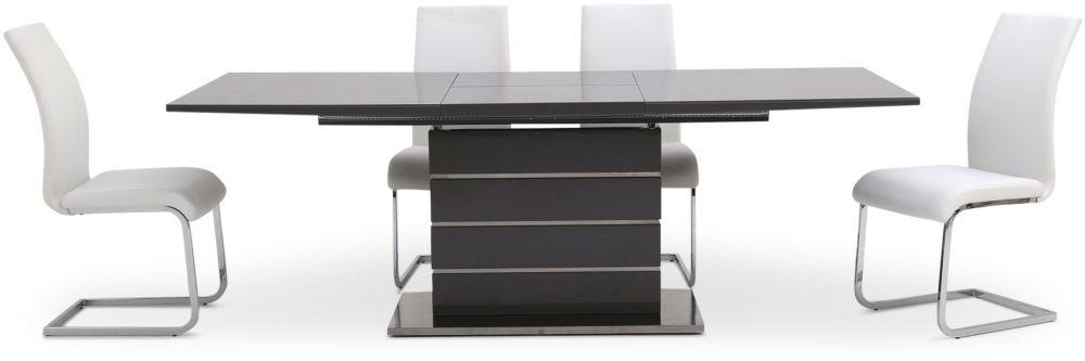 Product photograph of Massimo Grey Gloss Butterfly Extending Dining Set With 4 Paolo White Chairs from Choice Furniture Superstore.